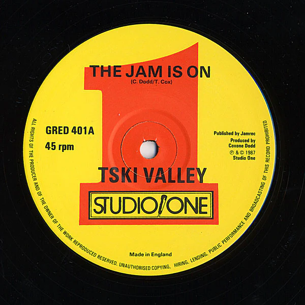 TSKI VALLEY / BRENTFORD ALL STARS, The Jam Is On / Greedy G (Greensleeves Records; GRED 401, UK 1987, Picture Sleeve) 12" /VG - Image 3