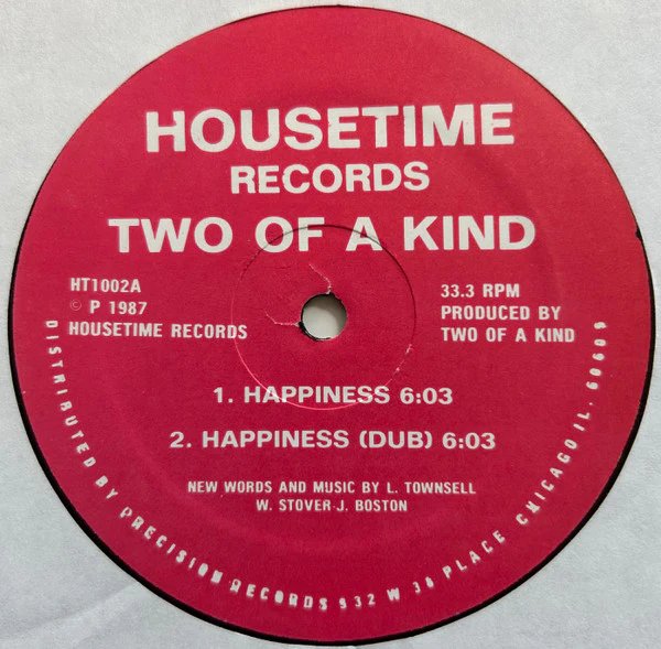 TWO OF A KIND, Happiness (Housetime Records; HT1002, US 1987, Company Sleeve) 12" VG/G+