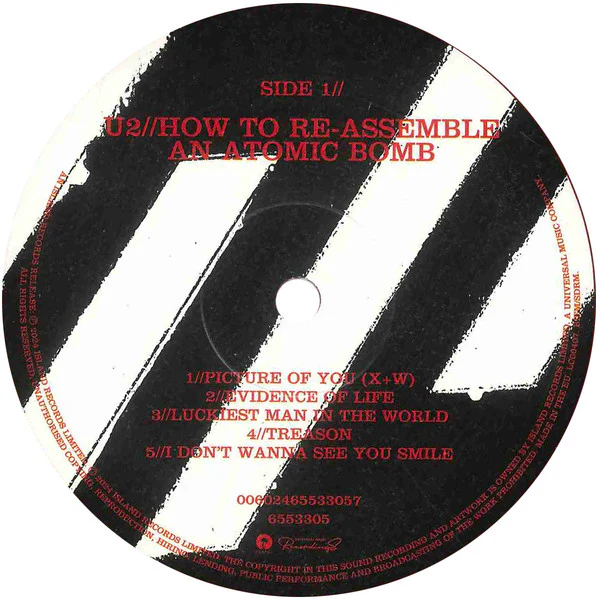 U2, How To Re-Assemble An Atomic Bomb (Island Records; 00602465533057, Worldwide 2024, Gatefold, Inner, Poster, Red & Black Marbled Vinyl. RSD 2024 Release.) LP VG+/EX - Image 3