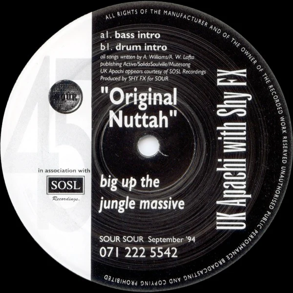 UK APACHI WITH SHY FX, Original Nuttah (Sour; SOUR 008, UK 1994, Stickered Plain Sleeve) 12" G+/VG