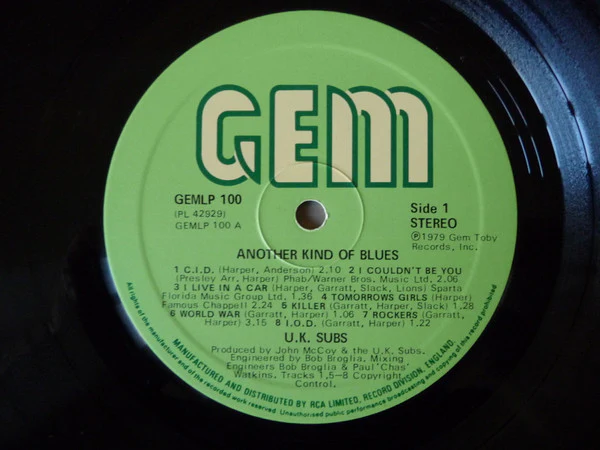 U.K. SUBS, Another Kind Of Blues (GEM; GEMLP 100, UK 1979 Reissue, Inner) LP G+/G+ - Image 3