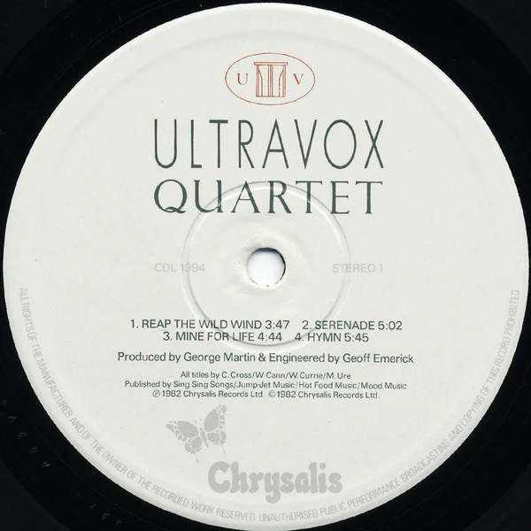ULTRAVOX, Quartet (Chrysalis; CDL 1394, UK 1982, Stereo) LP VG/VG - Image 3