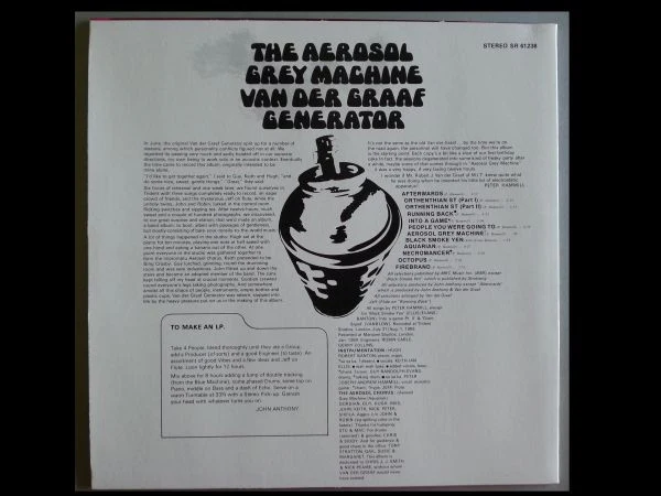 VAN DER GRAAF GENERATOR, Aerosol Grey Machine (Mercury Gold; SR61238, US 1990s Reissue, Promo, Two Extra Tracks) LP VG+/VG - Image 2