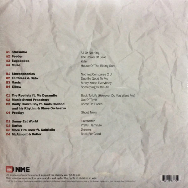 VARIOUS, 1 Love (War Child Records; WARCHILD11LP, Europe 2022 Reissue, 2 Inners, Yellow Vinyl, Oasis, Muse, Manic Street Preachers, Elbow...) 2xLP VG+/EX - Image 2