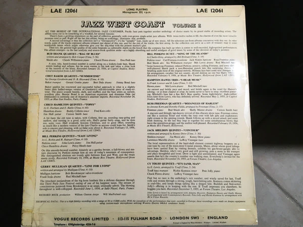 VARIOUS, An Anthology Of California Music Jazz West Coast, Vol. 2 (Vogue; LAE 12061, UK 1958, Laminated Flipback Sleeve) LP VG/G - Image 2