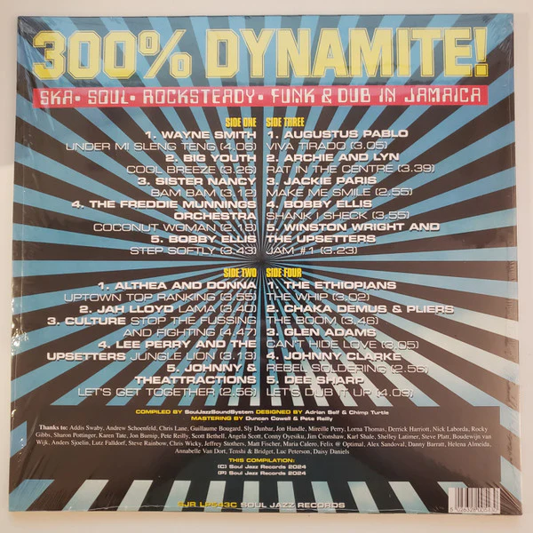 VARIOUS ARTISTS, 300% Dynamite (Soul Jazz; SJRLP543C, Worldwide 2024 Reissue, 2 Inners, Blue Vinyl) 2xLP VG+/G+ - Image 2