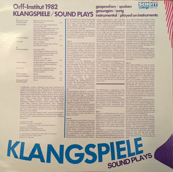 VARIOUS ARTISTS, Klangspiele / Sound Plays (Schott Wergo ; T 214, Germany 1982) LP VG/VG - Image 2