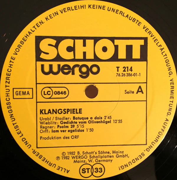 VARIOUS ARTISTS, Klangspiele / Sound Plays (Schott Wergo ; T 214, Germany 1982) LP VG/VG - Image 3
