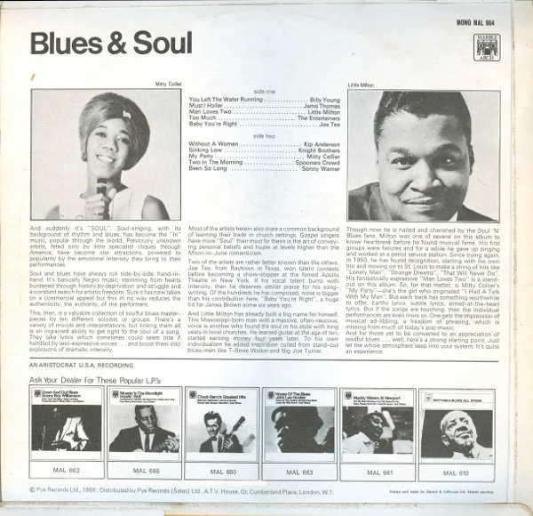 VARIOUS, Blues & Soul (Marble Arch; MAL 664, UK 1966, Laminated Flipback Sleeve, Mono) LP VG+/VG - Image 2