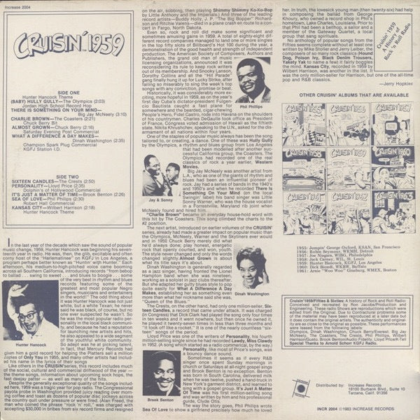 VARIOUS, Cruisin' 1959 (Increase Records; INCM 2004, US 1983 Reissue, No Barcode) LP VG/VG - Image 2