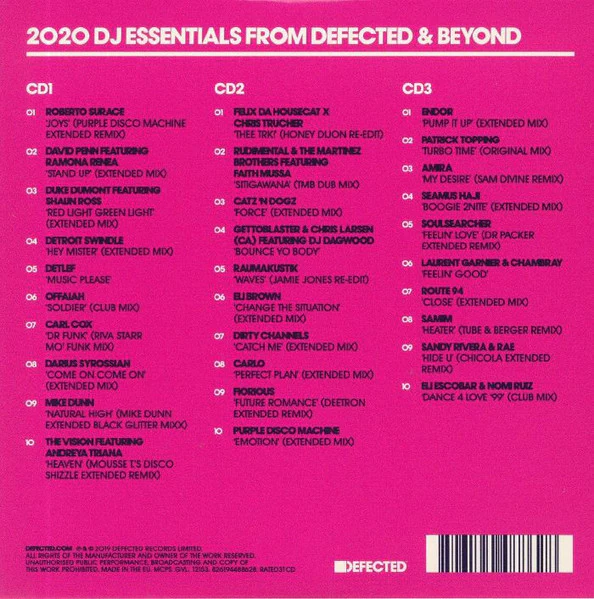 VARIOUS, Defected Presents Most Rated 2020 (Defected; RATED31CD, UK 2019, Gatefold) 3xCD VG+/EX - Image 2