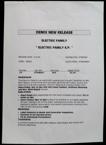 VARIOUS, Electric Family EP (Irdial Discs ; 57 ird tef 1, UK 1995), SALE - Up to 50% Off the Original Price  12" /VG - Image 3