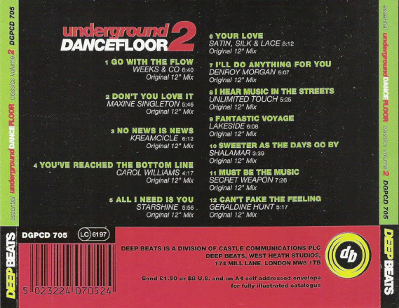 VARIOUS, Essential Underground Dancefloor Classics Volume 2 (Deepbeats; DGPCD 705, UK 1994) CD VG+/VG+ - Image 2