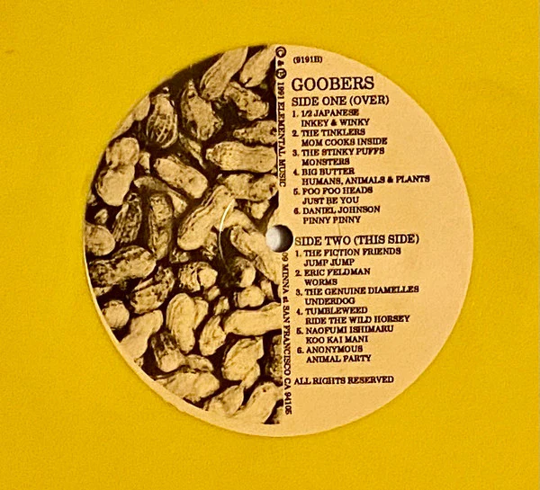 VARIOUS, Goobers - A Collection Of Kid's Songs (T.E.C. Tones; 91901, US 1991, Foldover Sleeve, Insert, Brown Paper Bag With Cards About the Songs, Yellow Vinyl) 10" LP VG+/VG+ - Image 3