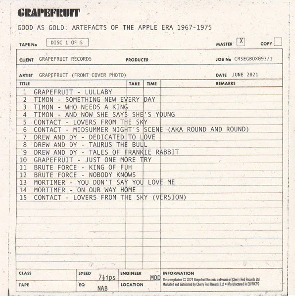 VARIOUS, Good As Gold (Artefacts Of The Apple Era 1967-1975) (Grapefruit Records; CRSEGBOX093, Europe 2021, Box Set) 5xCD EX/EX - Image 3