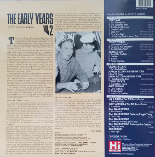VARIOUS, Hi Records - The Early Years: Vol. 2 (Hi Records; DHI UK LP 442, UK 1988, Gatefold) 12" VG/EX - Image 2