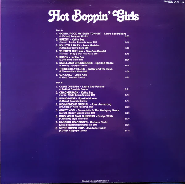 VARIOUS, Hot Boppin' Girls, Vol. IV (Supersonic Sound; LPFV1172, US 1986) LP VG/VG+ - Image 2