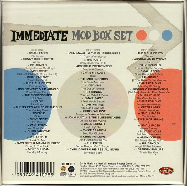 VARIOUS, Immediate Mod Box Set (Castle Music; CMETD 1078, UK 2005, Box Set, Booklet, Sanctuary Records/www.vdcgroup.com) 3xCD VG+/VG+ - Image 2