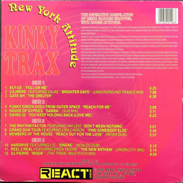 VARIOUS, Kinky Trax (New York Attitude) (React; REACT LP 13, UK 1992) 2xLP VG/VG+ - Image 2