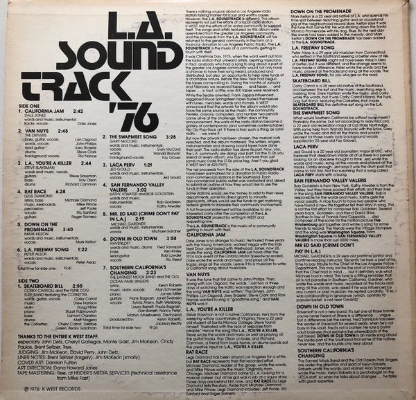 VARIOUS, L.A. Soundtrack '76 (K West Records; none, US 1976, Pasteback Sleeve) LP VG/VG - Image 2