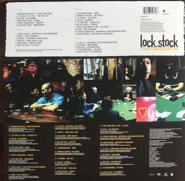 VARIOUS, Lock, Stock & Two Smoking Barrels (Soundtrack From The Motion Picture) (Island Records; 0602567513568, UK 2018 Reissue, Yellow & Black Splatter Vinyl) 2xLP VG/EX - Image 2