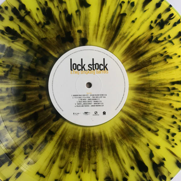VARIOUS, Lock, Stock & Two Smoking Barrels (Soundtrack From The Motion Picture) (Island Records; 0602567513568, UK 2018 Reissue, Yellow & Black Splatter Vinyl) 2xLP VG/EX - Image 3