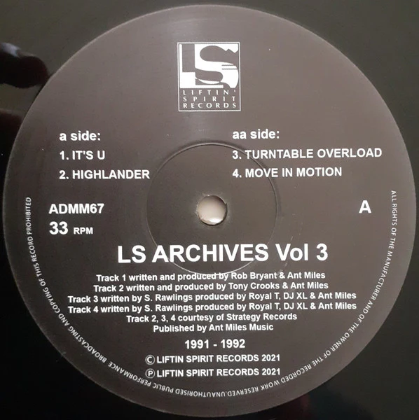 VARIOUS, LS Archives Vol 3 (Liftin' Spirit Records; ADMM67, UK 2021, Company Sleeve), SALE - Up to 50% Off the Original Price  12" EP VG+/VG