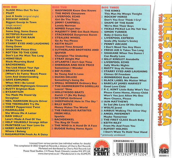 VARIOUS, Miles Out To Sea (The Roots Of British Power Pop 1969-1975) (Grapefruit Records; CRSEGBOX112, UK 2022, Box Set, Booklet) 3xCD VG+/VG+ - Image 2
