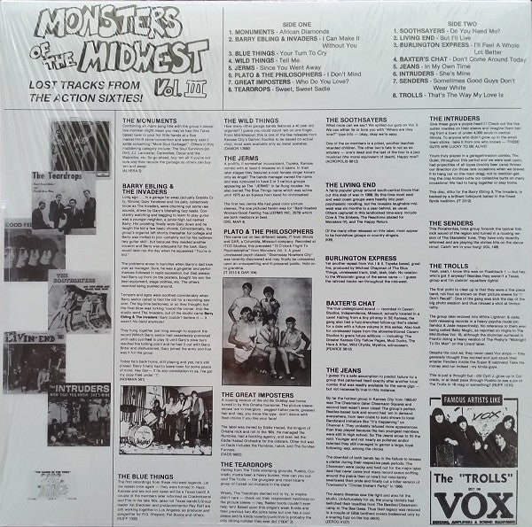 VARIOUS, Monsters Of The Midwest Vol. III (Lost Tracks From The Action Sixties!) (Cavern; CAVE-3, US 2011 Reissue, Unofficial Compilation ) LP VG+/VG+ - Image 2