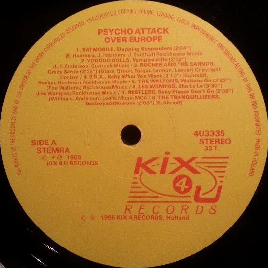 VARIOUS, Psycho Attack Over Europe ! (KIX 4 U Records; KIX 4 U 3335, Netherlands 1985, Insert) LP VG+/VG - Image 3