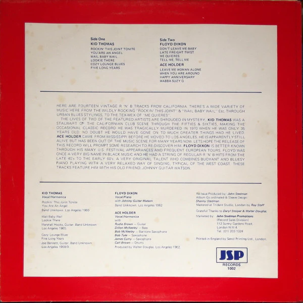 VARIOUS, Rockin' This Joint Tonite (JSP Records; 1002, UK 1980, Laminated Sleeve, Red Vinyl) LP G+/G+ - Image 2