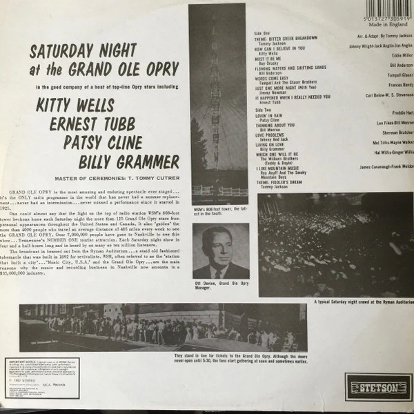 VARIOUS, Saturday Night - Grand Ole Opry (Stetson; HAT 3059, UK 1980s Reissue) LP VG/VG+ - Image 2