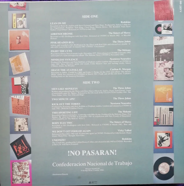 VARIOUS (SISTERS OF MERCY, THREE JOHNS, MEKONS, REDSKINS ETC), They Shall Not Pass (Abstract Sounds; AABT 400, UK 1985) LP VG+/VG - Image 2