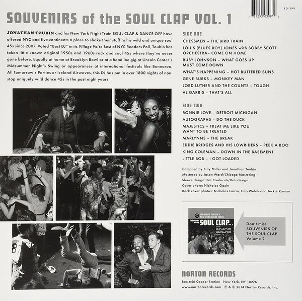 VARIOUS, Souvenirs Of The Soul Clap Vol. 1 - Jonathan Toubin's New York Night Train (Norton Records; ED-398, US 2014, Picture Sleeve) LP VG+/VG+ - Image 2