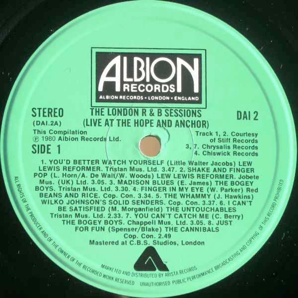VARIOUS, The London R & B Sessions (Live At The Hope And Anchor) (Albion Records; DAI 2, UK 1980) LP VG+/VG+ - Image 3