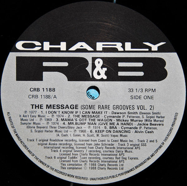 VARIOUS, The Message (Some Rare Grooves Vol. II) (Charly R&B; CRB 1188, UK 1988) LP VG/VG+ - Image 3