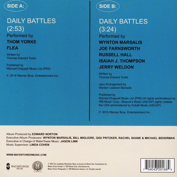 VARIOUS, THOM YORKE & FLEA, Daily Battles (Music From The Motion Picture "Motherless Brooklyn") (WaterTower Music; WTM40315, US 2019, Picture Sleeve) 7" VG+/VG - Image 2