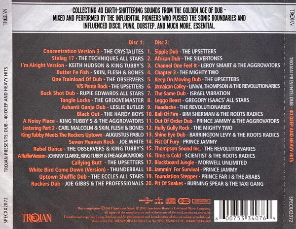VARIOUS, Trojan Presents: Dub - 40 Deep And Heavy Hits (Trojan Records; SPECXX2072, Europe 2011, Double CD Case) 2xCD VG+/VG+ - Image 2