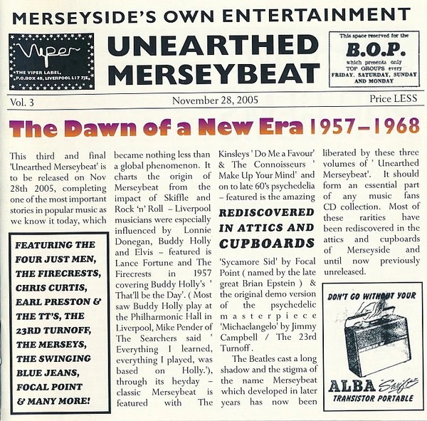 VARIOUS, Unearthed Merseybeat Vol.3 - The Dawn Of A New Era 1957-1968 (Viper; CD032, UK 2005, Jewel Case) CD VG+/VG+