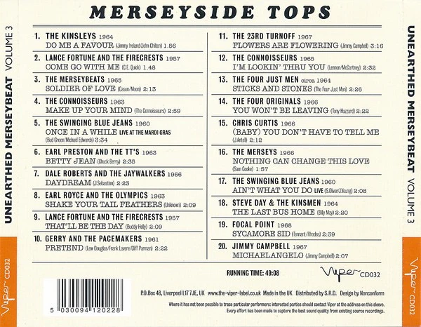 VARIOUS, Unearthed Merseybeat Vol.3 - The Dawn Of A New Era 1957-1968 (Viper; CD032, UK 2005, Jewel Case) CD VG+/VG+ - Image 2