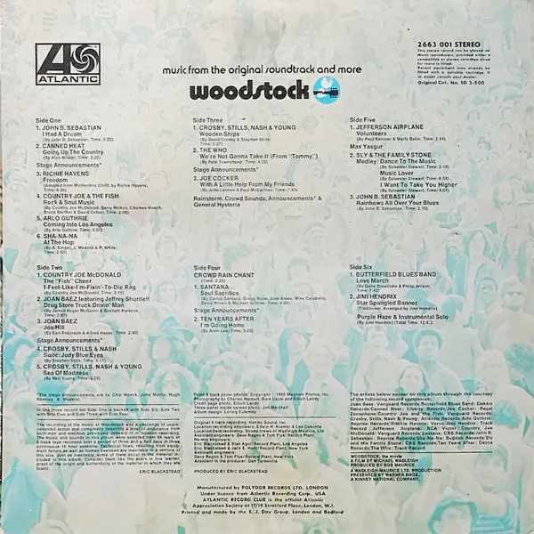 VARIOUS, Woodstock - Music From The Original Soundtrack And More (Atlantic Plum & Orange; 2663 001, UK 1970, Triple Gatefold, Hendrix, Santana, The Who, CSNY) 3xLP VG/VG - Image 2
