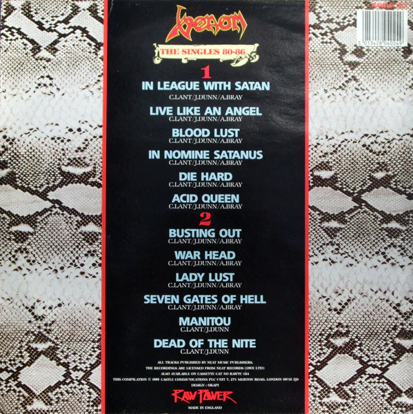 VENOM, The Singles 80-86 (Raw Power; RAWLP 024, UK 1986) LP VG/VG - Image 2