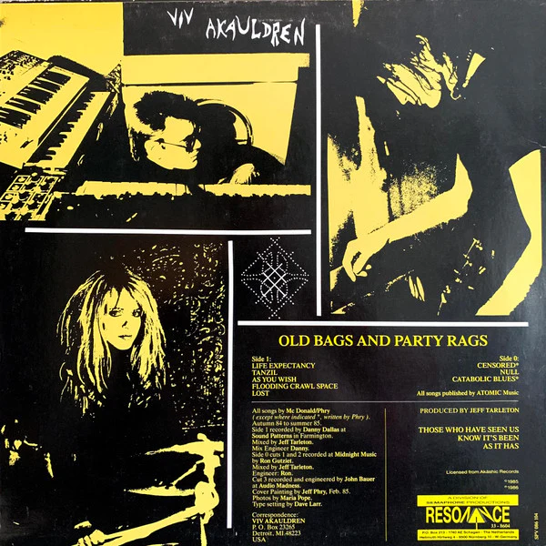 VIV AKAULDREN, Old Bags And Party Rags (Resonance; 33-8604, Netherlands 1986, Inner), SALE - Up to 50% Off the Original Price  LP VG/VG - Image 2