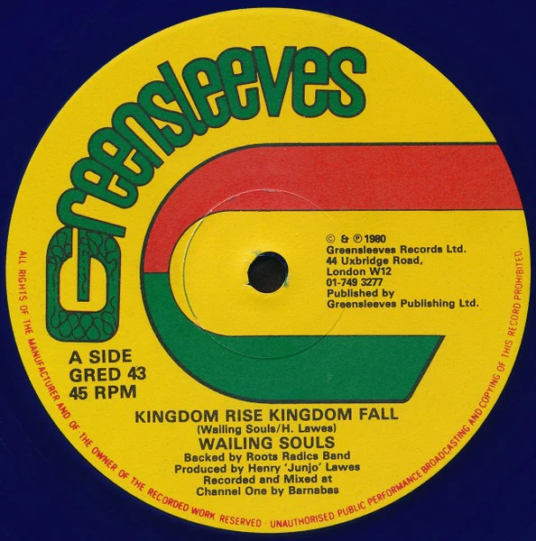 WAILING SOULS, Kingdom Rise Kingdom Fall (Greensleeves Records; GRED 43, UK 1980, Blue Vinyl) 12" VG/VG