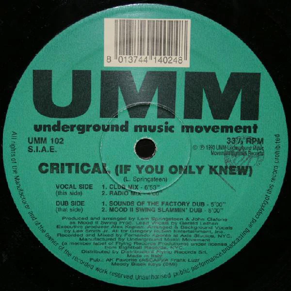 WALL OF SOUND FEATURING GERALD LETHAN, Critical (If You Only Knew) (UMM; UMM 102, Italy 1993) 12" EP /VG