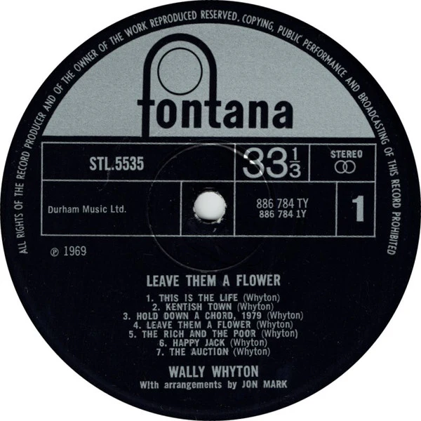 WALLY WHYTON, Leave Them a Flower (Fontana; STL 5535, UK 1970, Laminated Sleeve) LP VG+/EX - Image 3
