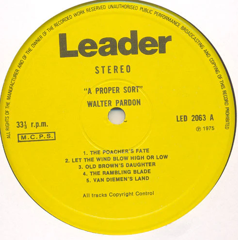 WALTER PARDON, A Proper Sort (Leader; LED 2063, UK 1975, Gatefold) LP VG/VG - Image 3