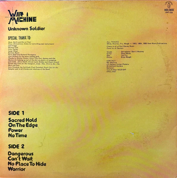 WAR MACHINE, Unknown Soldier (Neat Records; NEAT 1036, UK 1986) LP VG/VG - Image 2