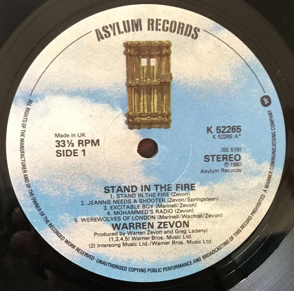 WARREN ZEVON, Stand In The Fire (Asylum Records; K52265, UK 1980, Inner) LP VG/VG - Image 3