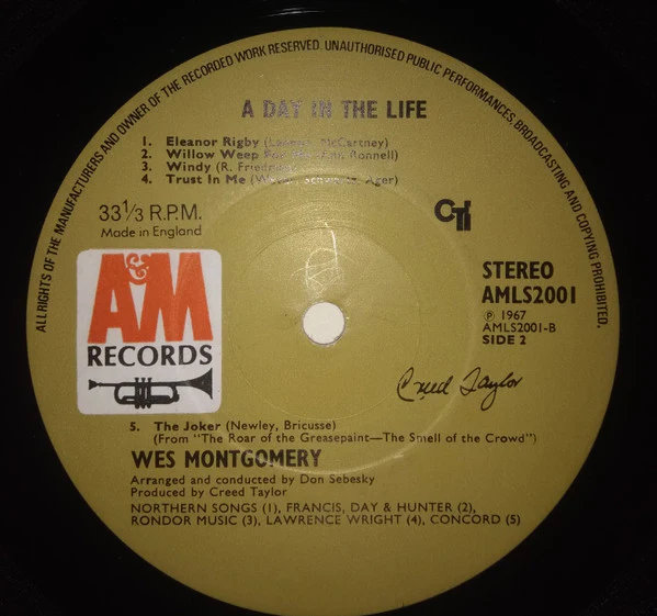 WES MONTGOMERY, A Day In The Life (CTI / A&M; AMLS 2001, UK 1967, Flipback Sleeve, Stereo) LP G+/VG - Image 3